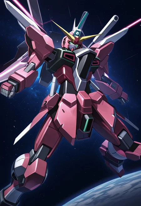 score_9, score_8_up, score_7_up, score_6_up, score_5_up, score_4_up, 4k quality, detailed, (infinite justice, gundam, mecha), best quality, masterpiece, floating in space