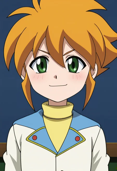 source_anime,anime screencap, anime coloring,intricate details,rating_safe, masterpiece, best quality,
(best quality, absurd res, ultra detailed),,(4 finger:0.5),1girl, ((solo)), good eyes,perfect eyes,,detailed eyes, zPDXLxxx , zPDXL3,detailed, detailed face
BREAK
solo,indoors,standing,front view, upper body,
yu_tendo, 1boy, orange hair, green eyes, white jacket, long sleeves, yellow turtleneck,
smug, smirk,
, <lora:add-detail-xl:2> <lora:Yu_Tendo:0.8>