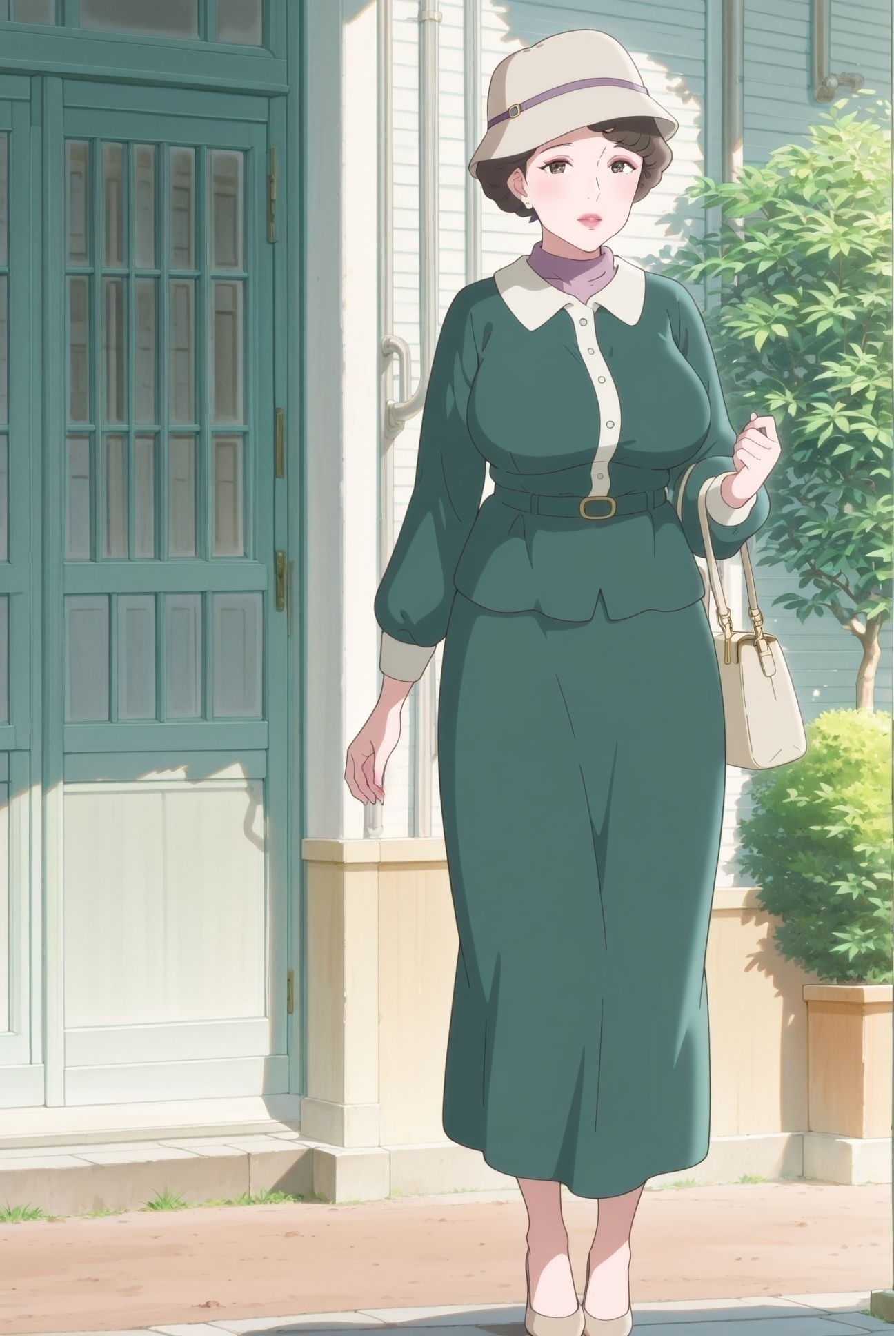 masterpiece,best quality,amazing quality,very aesthetic,absurdres,newest, huge filesize,
<lora:spo_sdxl_10ep_4k-data_lora_webui:0.5>,
<lora:add-detail-xl:1>
<lora:Totto_chan_V1:1>,madogiwa,
1girl, solo,hat, 
bag, skirt, short hair, handbag, 
full body, green skirt,  green dress, lips, 
brown hair, standing,  mature female, 
long sleeves, outdoors,  large breasts, 
black hair, looking at viewer, 
m_mama,