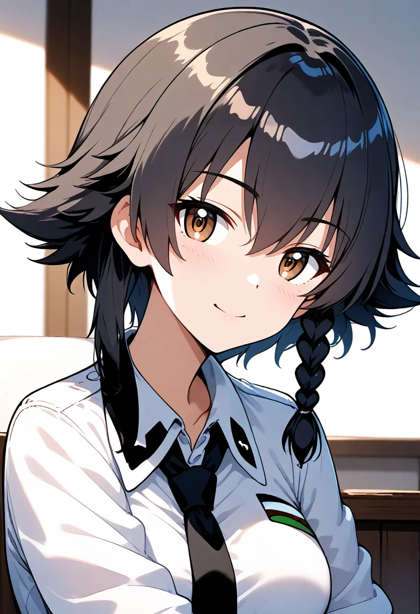 score_9, score_8_up, score_7_up, score_6_up, source_anime,BREAK
1girl
<lora:Hyper-SDXL-8steps-lora:1>
<lora:age_slider_v4:1>solo,
<lora:SDXL_pepperoni_p718:0.7> 
pepperoni,pepperoni (girls und panzer), black hair,short hair, side braid, brown eyes, bangs,  (single braid),