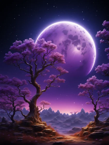 BJ_Full_Moon,flower,outdoors,sky,tree,no_humans,night,moon,cherry_blossoms,star_\(sky\),night_sky,scenery,full_moon,starry_sky,purple_sky,
photo,8k,intricate,highly detailed,majestic,digital photography,(masterpiece, sidelighting, finely detailed beautiful eyes:1.2),hdr,realistic,high definition,
<lora:Full_Moon(7560):0.7>,
