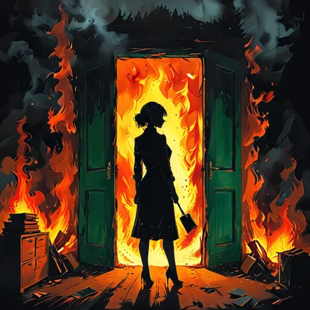 <lora:flame silhouette:1>, <lora:flame:1>, flame,
burning office green door,
graphic style of novel comics, perfect hands, 2d,
8k, hyperrealism, masterpiece, high resolution, best quality, ultra-detailed, super realistic, Hyperrealistic art, high-quality, ultra high res, highest detailed, lot of details, Extremely high-resolution details, incredibly lifelike, colourful, soft cinematic light,