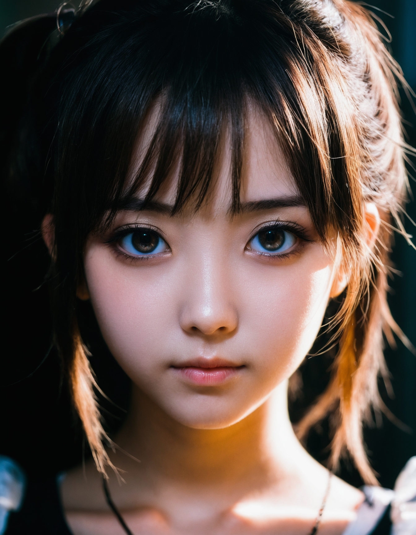 centered, anime, portrait photo of 1girl, 20 y.o, cute face, hard shadows