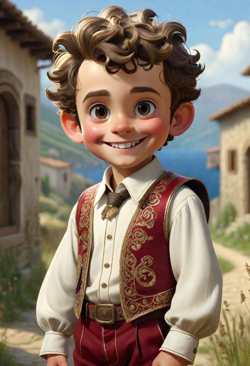 (((masterpiece:1.7))), (((randomly picked cute male child_1.8))), (smiling and happy:1.5),  (full-body shot:2), (traditional male costume of Calabria from Arbereshe Community), filigree, 8k, cartoon digital illustration, cute big pixar reflective eyes, unreal engine cinematic smooth, dreamlike, intricate detail, oil on canvas by Mark Ryden, golden ratio, perfect composition, UE5, trending on artstation and cgsociety, soft natural volumetric cinematic perfect light, award-winning photograph, by Anno1313 art style, --chaos