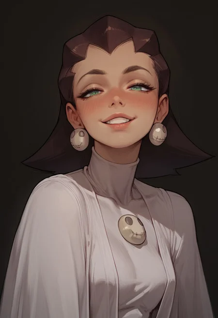 score_9, score_8_up, score_8. score_9, score_8_up, score_7_up, score_6_up, masterpiece, 4k, high quality, (best quality:1.1), ExpressiveH
1girl, Tron Bonne (Mega man), blushing, looking at viewer, smiling, g0dd3ss, white dress
green background