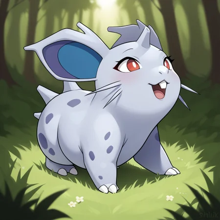score_8_up, score_7_up, score_6_up, source_anime,, rating_explicit, BREAK solo, mouth, ,smile , ,female, ,cute,anthro, ,,,cute ,cute head,,(creature),,, , , , ,,cute,,mouth,,,forest,tree, ,mustache, , rabbit tooth, , nidoran,freal,