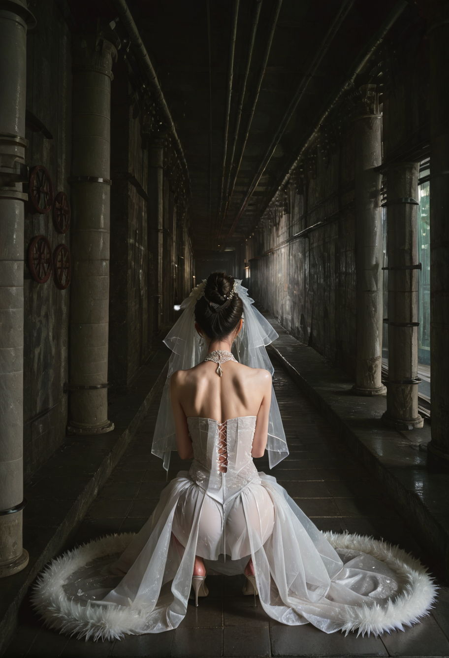 ,ruanyi0886,indoors,tunnel,pillar,,ruanyi0836,white dress,wedding dress,see-through,shawl,feather boa,
1girl,squatting cowgirl position,1boy,<lora:0886 tunnel_v1_pony:1>,<lora:0836 fishtail luxury wedding dress_v1_pony:0.7>, score_9,score_8_up,score_7_up,,8k,1girl,solo,,