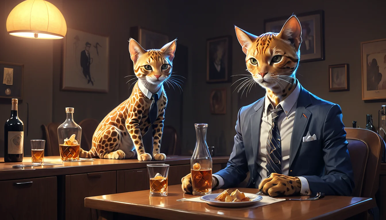 positiv Clip L:
an award-winning, cartoon, of a cat sitting on a lap wearing a shirt with a tie, the cat looks like giraffe, the background is a late night with food and jugs of whisky, by artgerm, wlop, james jean, andrei riabovitchev, marc simonetti, yoshitaka amano, artstation, cgsociety
positiv Clip G:
an award-winning, cartoon, of a cat sitting on a lap wearing a shirt with a tie, the cat looks like giraffe, the background is a late night with food and jugs of whisky, by artgerm, wlop, james jean, andrei riabovitchev, marc simonetti, yoshitaka amano, artstation, cgsociety