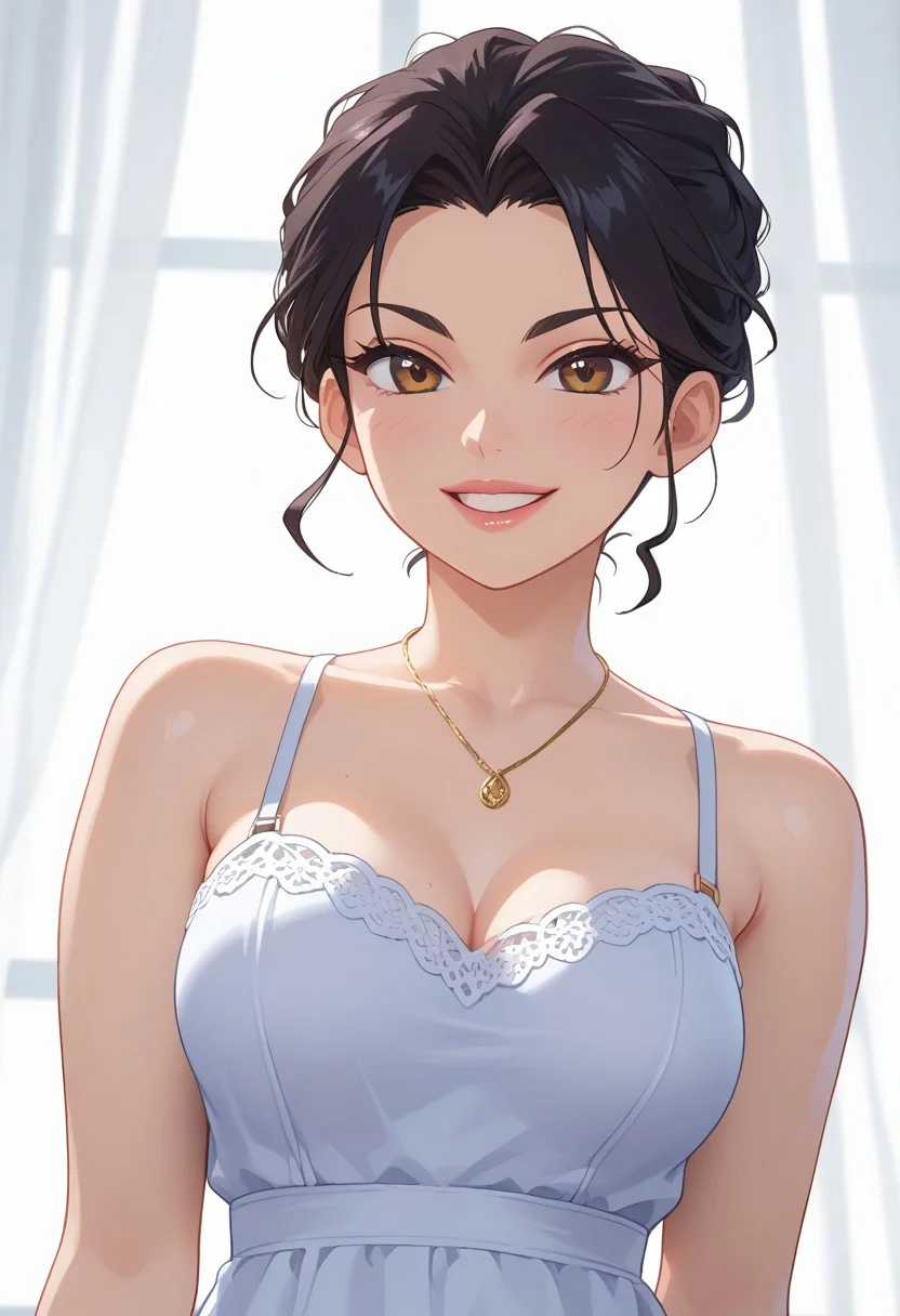 safe image, score 9, score 8, score 7, high detail, perfect face, high resolution, contrast, front view,1 girl, solo, upper body, looking at the viewer, beautiful detailed face, beautiful hazel eyes, long black hair, pink sun dress, naughty smile, dynamic pose, white background
(8k UHD:1.4)
<laura:Add-details-size:1>
<laura:Dynamic poses:1>