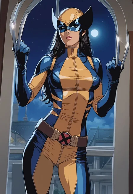score_9_up, score_8_up, score_7_up, realistic, detailed,8k,<lora:G0083NP:0.9> 1girl, LraKinyX, long hair, mask, bodysuit, gloves, belt, boots, weapon, claws, claw (weapon),serious facial expression, mansion interior, window, night, , cartoon, official art, official style, source_anime, anime coloring(anime_screencap), anime, animated, shiny skin,dynamic view