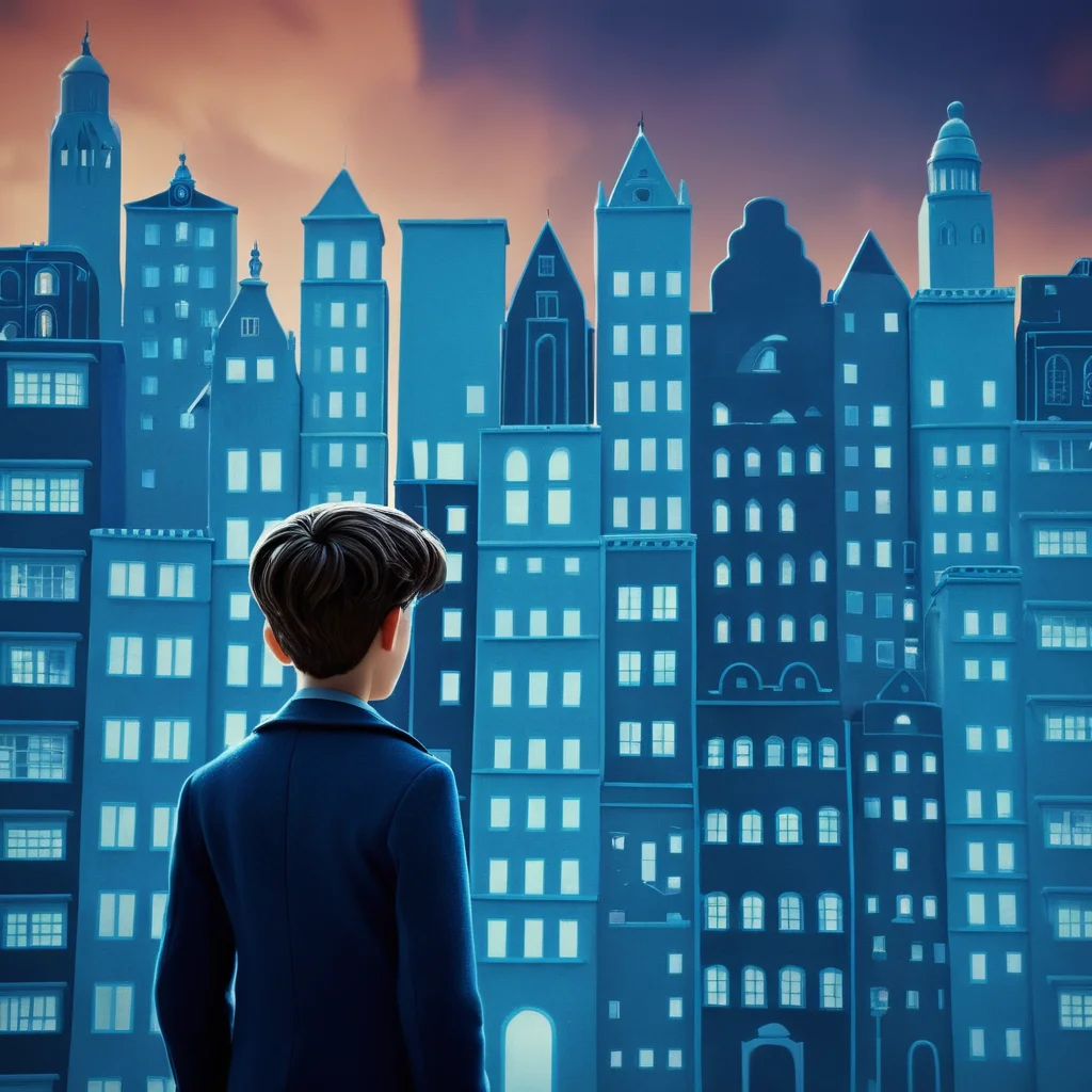 cinematic film still of <lora:add-detail-xl:1>
<lora:detailed:0.3>
<lora:perfection style:0.3>
<lora:xl_more_art-full_v1:0.3>
<lora:kafkaesque style:1>
In a surrealistic world a cartoon picture of a bunch of buildings,solo,1boy,male focus,english text,copyright name,blue background,building,flat color,abstract , kafkaesque style, shallow depth of field, vignette, highly detailed, high budget, bokeh, cinemascope, moody, epic, gorgeous, film grain, grainy