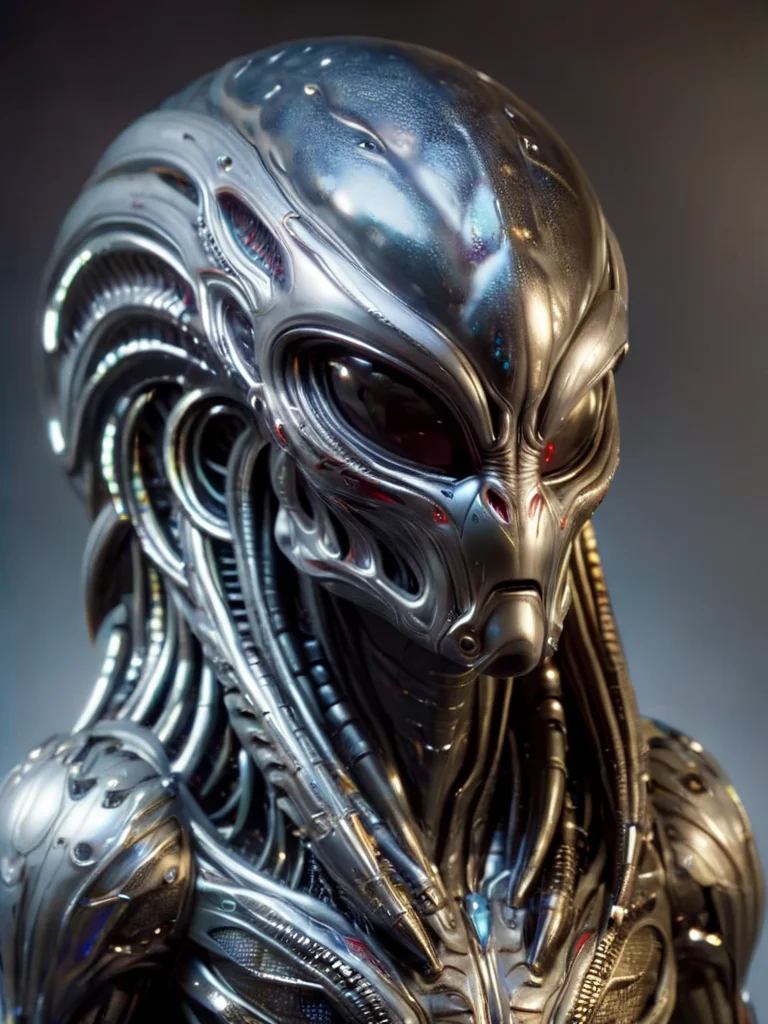 upper body, closeup, (predator \(movie\):1.5), helmet, alienzkin <lora:alienzkin:1>