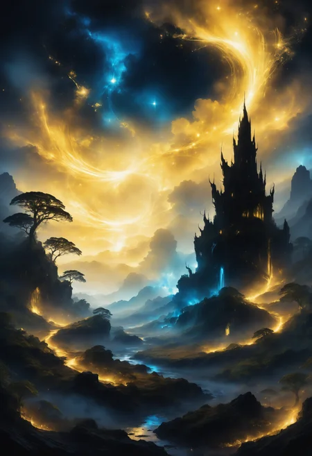 a fantasy landscape by starLS <lora:stardustlandscapes-000006:1> <lora:SDXLFaeTastic2400:0.5>
