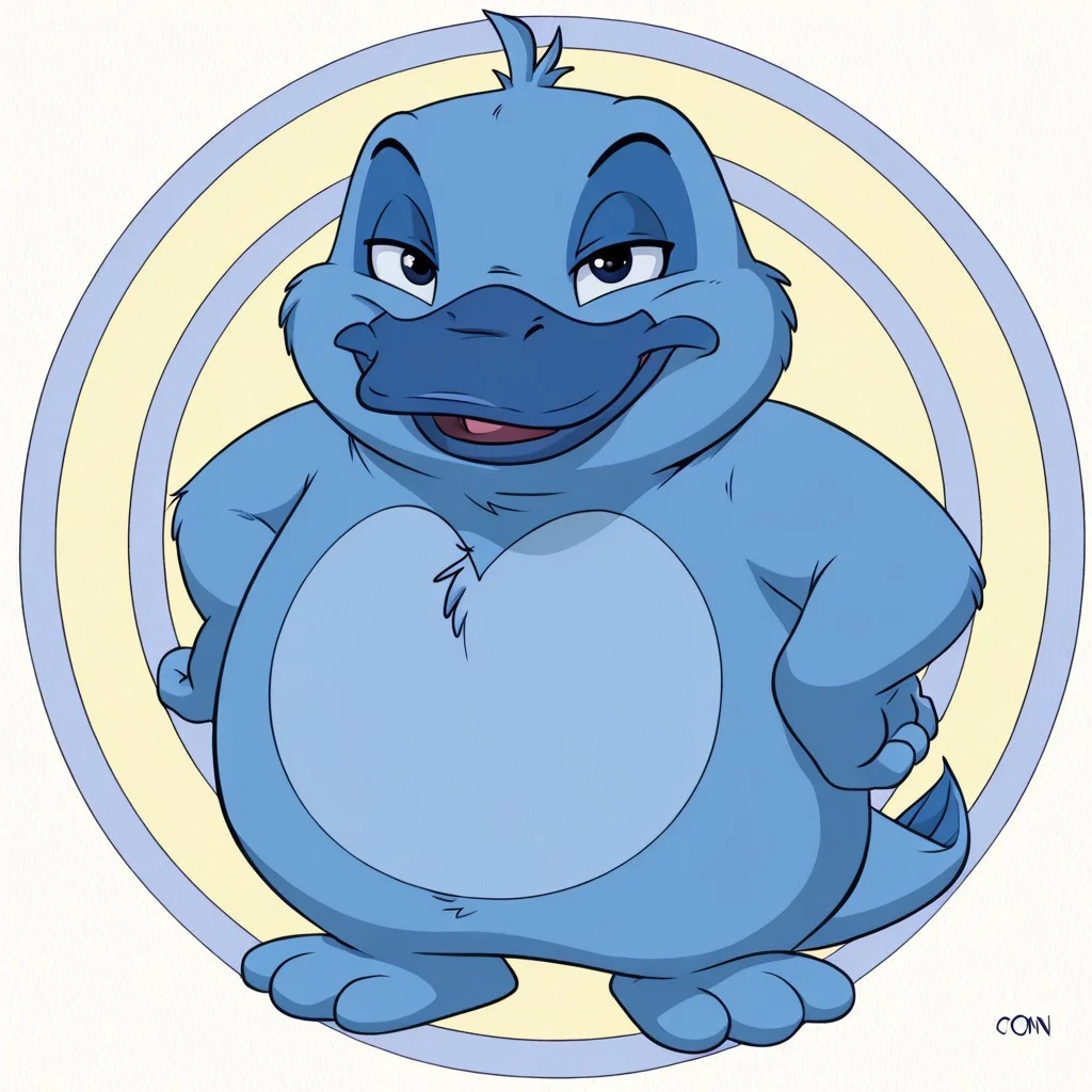 Neopets, circle background, solo, cartoony
funny blue platypus in the style of neopets