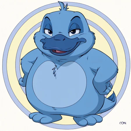 Neopets, circle background, solo, cartoony
funny blue platypus in the style of neopets