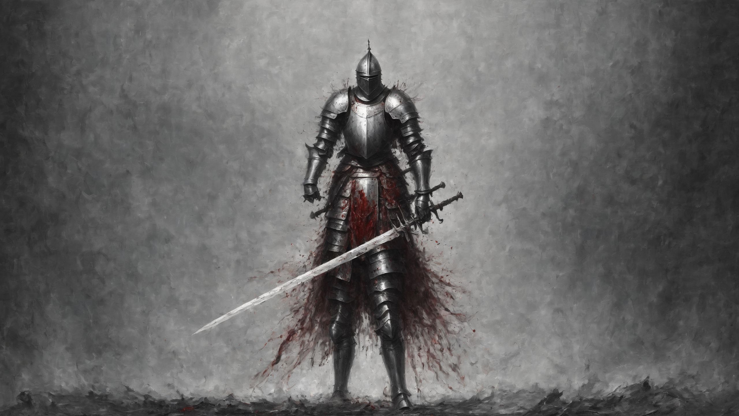 <lora:DarknessAI:1.2>knight in battle, decayed world. majestic oil painting, smoke and dust, sword drips with blood, DarknessAI