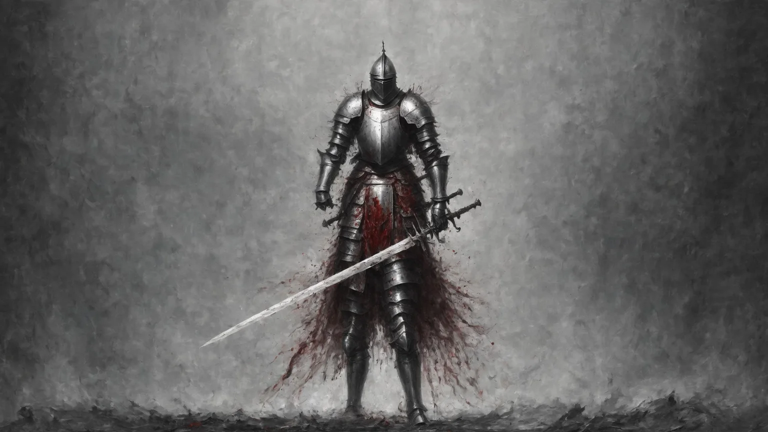 <lora:DarknessAI:1.2>knight in battle, decayed world. majestic oil painting, smoke and dust, sword drips with blood, DarknessAI