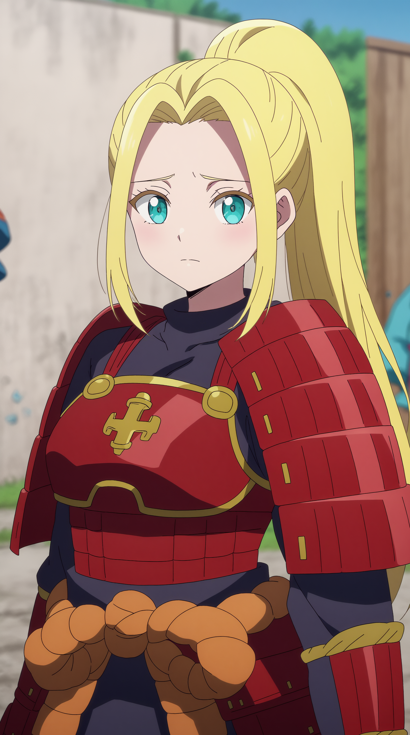 score_9, score_8_up, score_7_up,anime_source, source_anime, best background, detailed background, anime screencap, 4k, upscaled,  Beatrix Amerhauser, general, looking at viewer, closed mouth, sidelocks, solo focus, blurry, armor, blurry background, shoulder armor, japanese armor, sode, samurai  <lora:JN_Beatrix_Amerhauser_Pony:0.8>