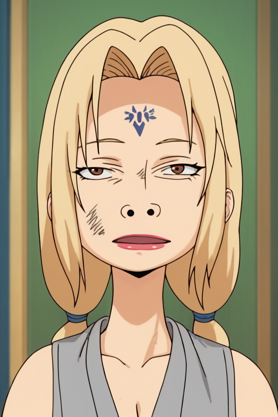 score_9, score_8_up, score_7_up, score_6_up, score_5_up, score_4_up, <lora:tsunade-s2-ponyxl-lora-nochekaiser:1> , tsunade, blonde hair, yellow hair, facial mark, forehead mark, long hair, makeup, mature female, brown eyes, parted bangs, twintails, low twintails, large breasts, grey kimono, 1girl,  <lora:luffy_ultra_instinct_meme-000009:0.8>, open mouth, small nose,  narrow eyes, circular nostrils, alone, masterpiece, highres, highly detailed face