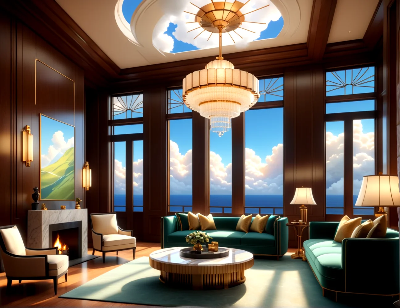 score_9, score_8_up, score_7_up,
<lora:Art_Deco_Interior_(Architecture)_(SDXL)_(AD):1> art deco, interior, architecture, interior design, marble, limestone, intricately designed (windows, doors, metals doors, ceiling, lamp, lighting, chandelier, metal wall panels, wood wall panels, ceiling panels, ), penthouse, living room, dining room, bathroom, office, bedroom, large window, fireplace, paneled ceiling, luxury,
8K, In'ei, chiaroscuro, rim lighting, perfect depth of field shot, ray tracing, 8K CGI render, beautiful, subsurface scattering, detailed fluffy anime clouds, photographic realism, soft lighting, soft shading, art by Thomas Kinkade,
BREAK zPDXL, zPDXLxxx, <lora:wowifierXL:0.2> art by mooncryptowow <lora:sdxl_lightning_8step_lora:0.4> <lora:detailed_notrigger:0.5>