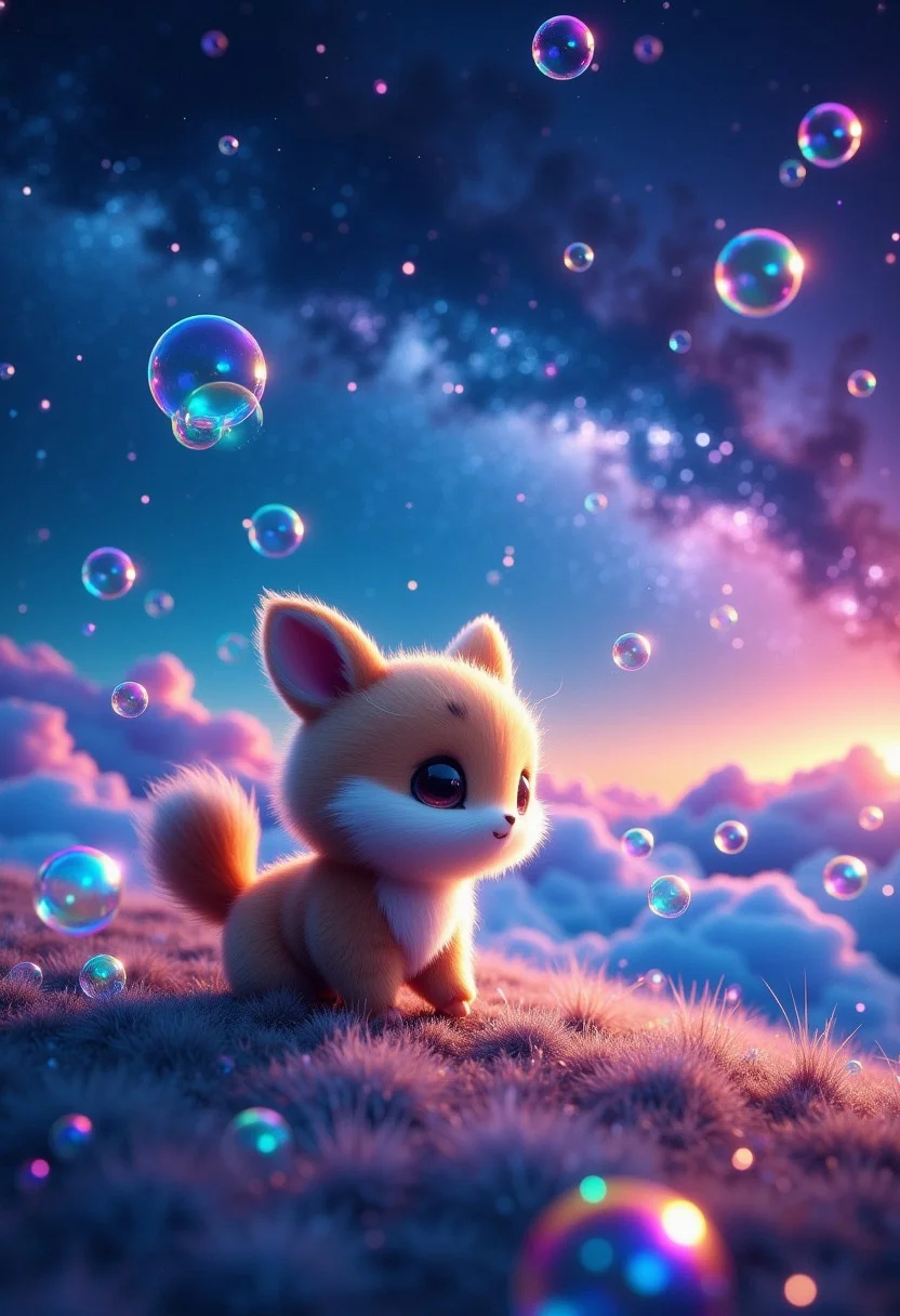 dream bubble, no humans, sky, star, bubble, cloud, animal focus, starry sky, solo, cute creature