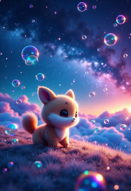 dream bubble, no humans, sky, star, bubble, cloud, animal focus, starry sky, solo, cute creature