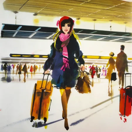 grabianski girl at the airport<lora:grabianski:1>