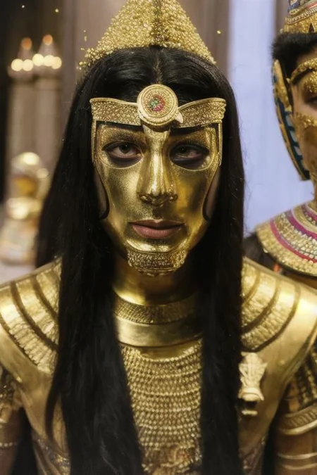 , gay, cum, Egyptian pharaohs , penetration, royal chambers, jewelry, golden skin, penetration detailed, long hair, glitter skin, gods, Egypt mask