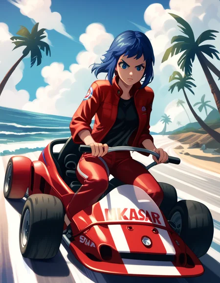 score_9, score_8_up, score_7_up, score_6_up, score_5_up, score_4_up
<lora:mario_universe-v6_pdxl:0.6> <lora:kusanagi-arise-ponyxl-000060:1> kusamoar
1girl, red jacket, black shirt, red pants,
driving a kart, race course, kart racing, solo, full body, rating safe, official Nintendo style, palm trees, beach, waves, clouds