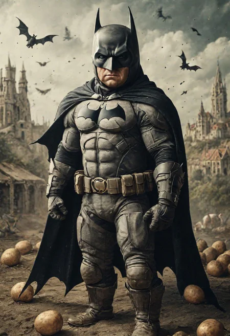 Potato wears batman costume