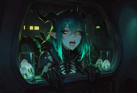 masterpiece, best quality, hyper-realistic, ultra-HD, luminous lighting, cinematic ambiance, shimmering gradients, ethereal glow, deep contrast, rich color tones, seductive atmosphere, captivating sensuality, Cinematic Lighting,
BREAK
raytracing, volumetric lighting, ambient occlusion, Background, xenomorphs
BREAK
ryu, teal scales, eastern dragon horns, pointy ears, green eyes, long eyelashes, makeup, solo,
glass, see-through, skulls, portraits,
BREAK
A chilling scene unfolds in a dimly-lit industrial corridor, where the iconic xenomorph from the Alien franchise has cunningly concealed itself within an air duct. Its elongated, biomechanical form is contorted yet eerily poised, occupying the seemingly innocuous air vent. The slick, black exoskeleton, adorned with menacing ridges and a tail curled beneath it, blends seamlessly with the duct's shadowy interior. Only its distinctive dome-like head, partially open mouth revealing a set of inner jaws, pierces the veil of darkness. Glistening drool and the movement of its secondary jaws suggest a high state of alertness, ready to strike.
The xenomorph’s piercing yellow eyes reflect the flickering emergency lights of the corridor, hinting at its imminent intent. The vent's mesh serves as a sinister cage, unable to contain the creature's malevolent presence that emanates from every rivet and crevice. Tension swells as viewers anticipate the creature's imminent pounce, ready to unfurl from its hiding place. Surrounded by Alien eggs.