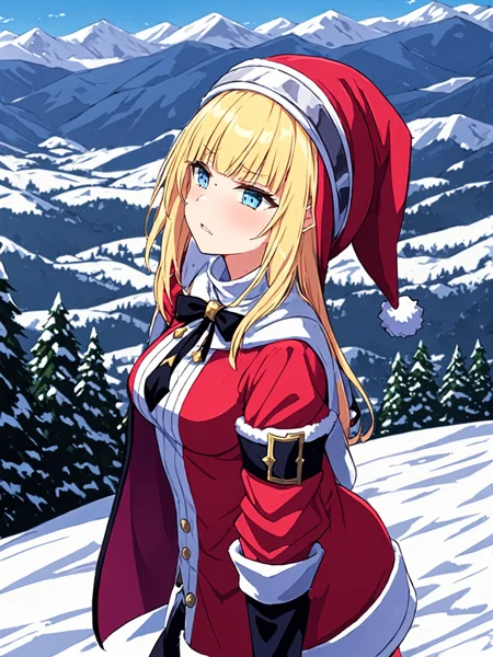 masterpiece, best quality,
(cel shading),
<lora:exorcistcharlotte.sdxl.v1:0.85>
exorcistcharlotte,
1girl,solo, santa costume, santa hat,
winter, snow, mountains,