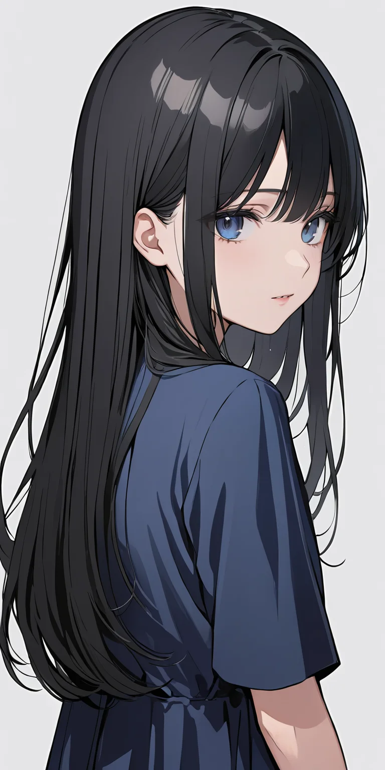 (masterpiece,ultra-detailed,best quality,8K,illustration:1.2),cute face,clean skin ,shiny hair,girl,ultra-detailed-eyes,simple background, <lora:add-detail-xl:1> <lora:straight hair_XL_V1.0:0.8> straight hair,black hair<lora:jyoji one piece_XL_V1.0:0.6> jyojifuku, blue dress