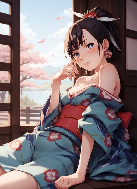 1girl, solo, kimono, score_9, score_8_up, score_7_up, <lora:naruko_hanaharu_Pony_dim32:0.8>
