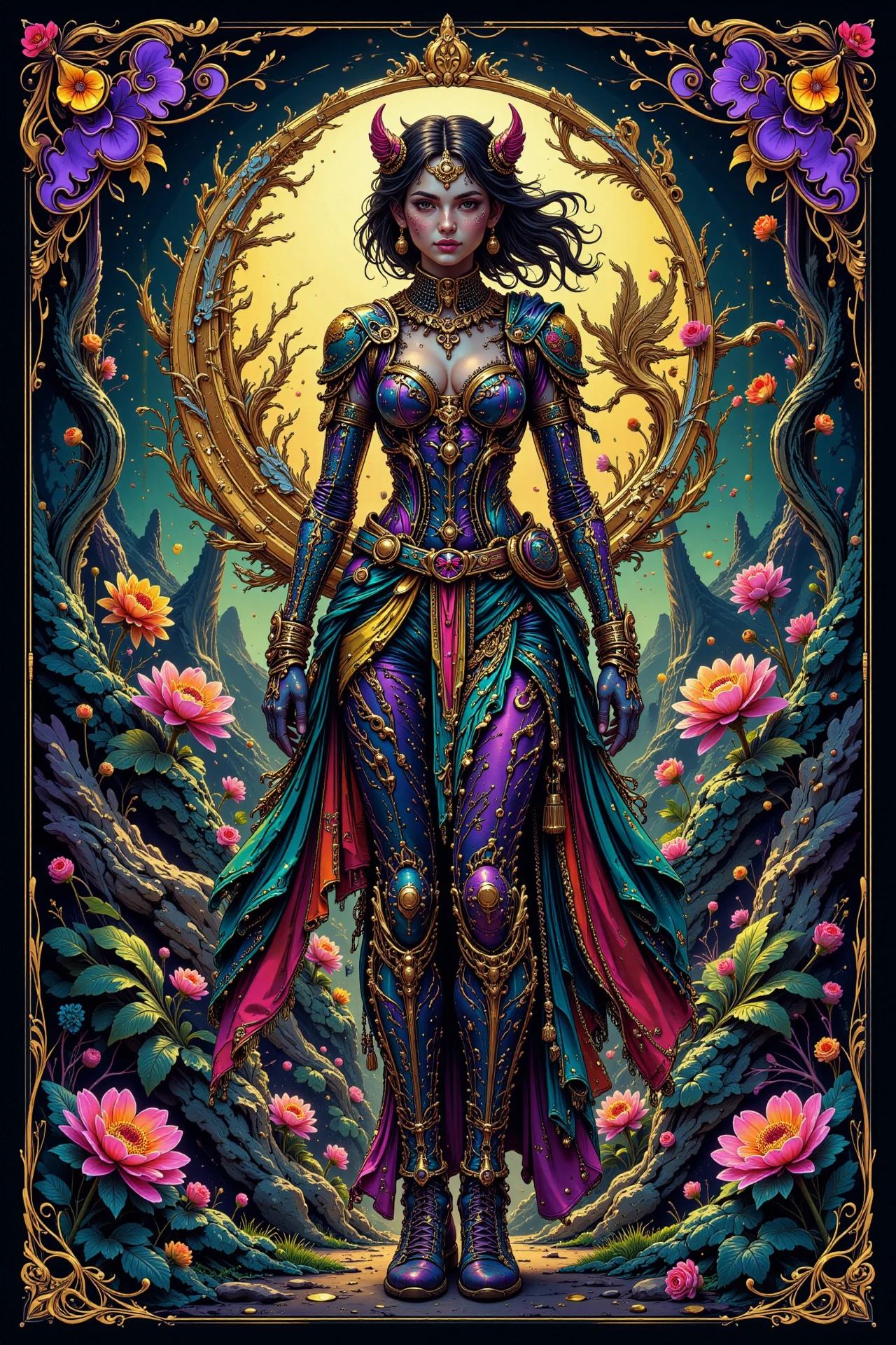 Magical kingdom, early morning, woman, very intricate, very detailed, sharp, bright, colorful, <lora:Hand v2:0.5> <lora:Anti-Blur:1><lora:Insane Detail Slider:0.25>  <lora:flux.1_lora_flyway_Epic-detail_v2:0.3> <lora:fluxenhancer:0.25> <lora:ck-Neon-Retrowave:0.4> ck-rw, in the style of ck-rw,  <lora:Neurocore Anime Cyberpunk:0.8> A digital artwork in the style of cknc