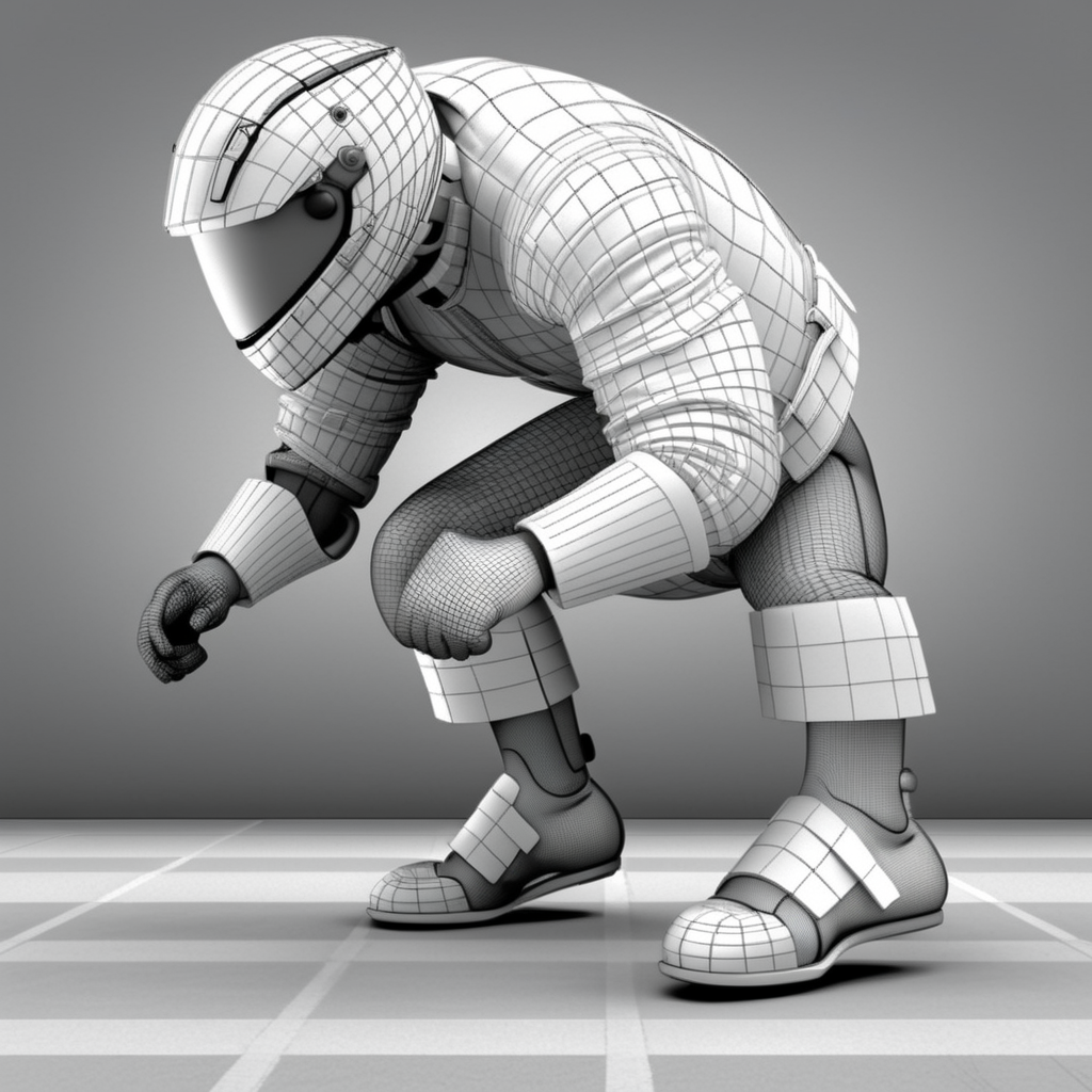<lora:3dpolygonStyle:1>,3dm,monochrome,grey  grid color matching,Create a 3D animation style image of a the rider