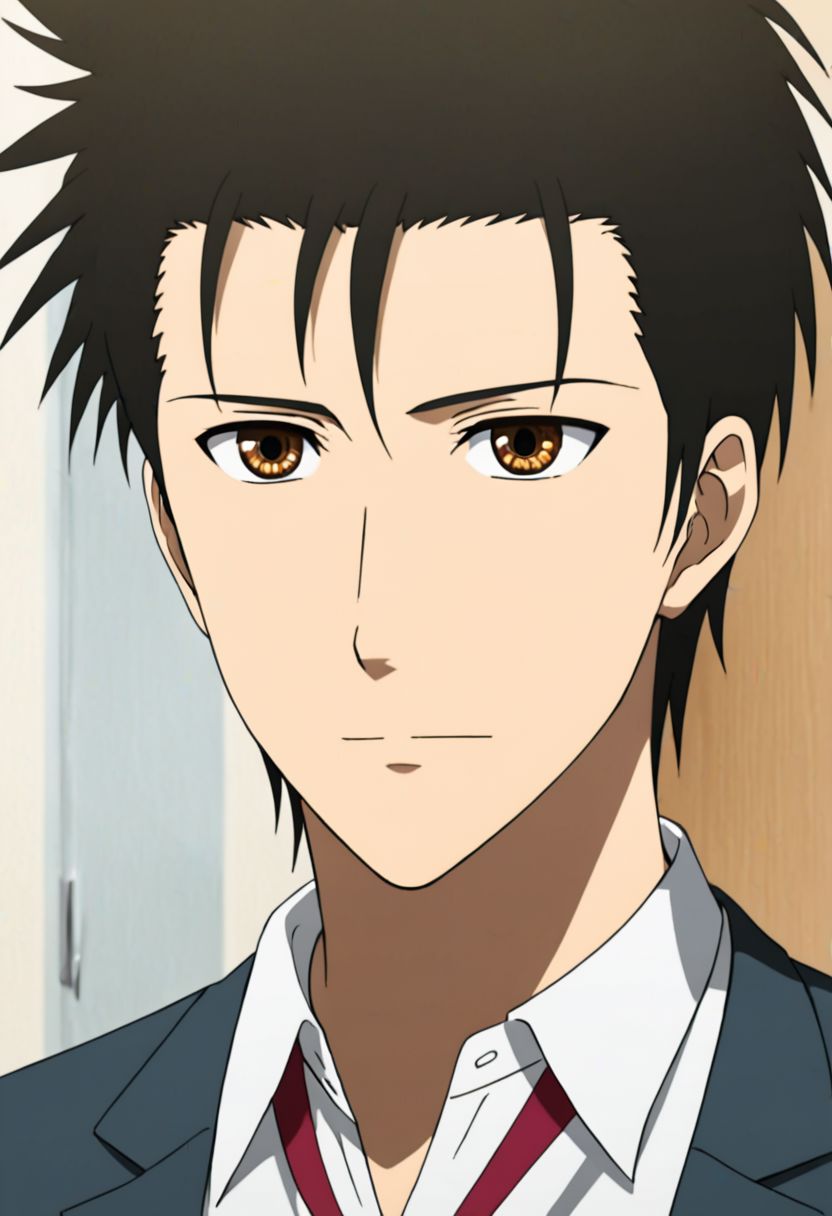 solo, 1boy, detailed_eye_model, easynegative, Soujirou Agata, Brown Eyes, Black Hair, smart, student council president, stalker, stalking
