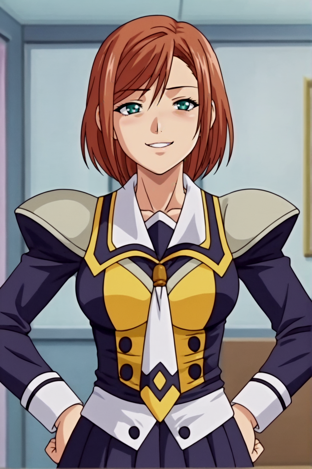 score_9, score_8_up, score_7_up,anime_source, source_anime, best background, detailed background, anime screencap,  Michi, Discipline Uniform, horny, naughty face, hands on hips, seductive body, <lora:JN_Michi:0.8>