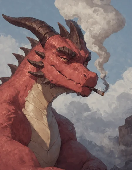 score_9, score_8_up, score_7_up, dragon, dragon horns, smoke, <lora:sn0w:1>