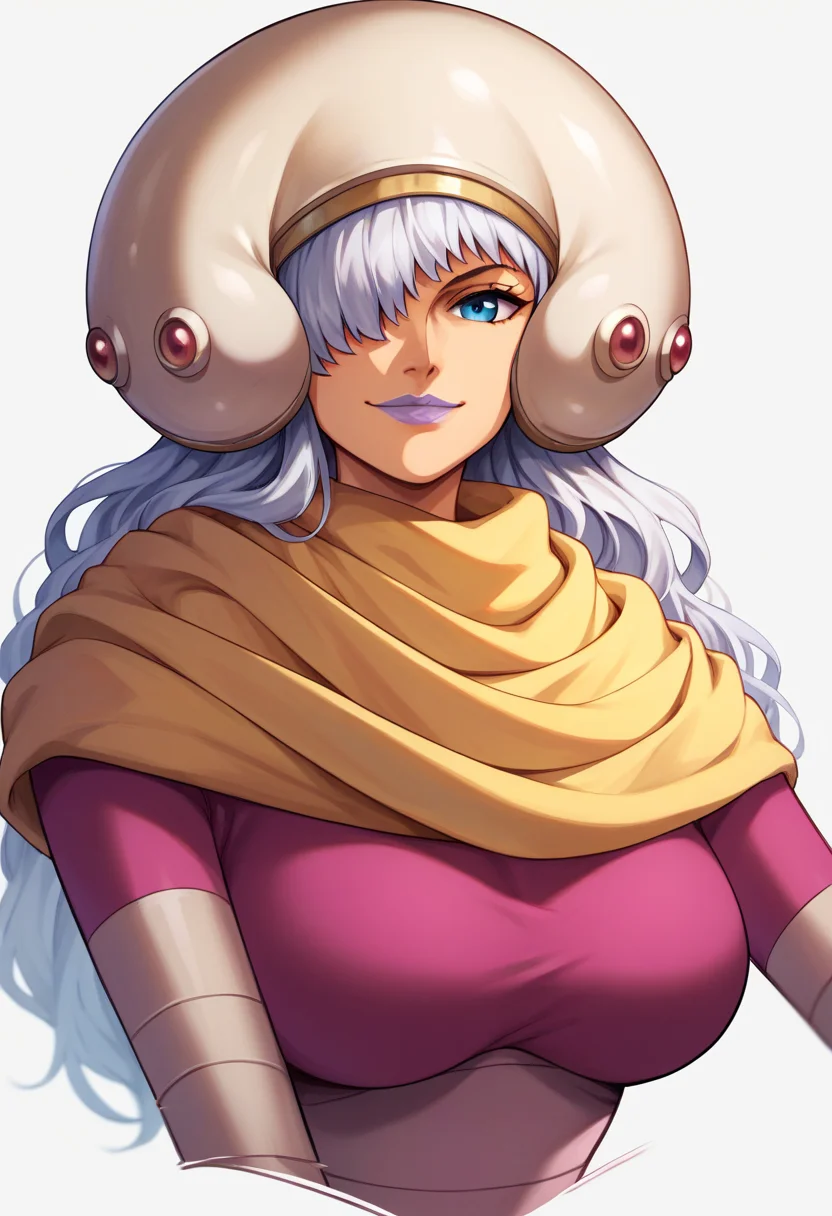score_9, score_8_up, score_7_up, score_6_up, score_5_up, score_4_up, BREAK,
1girl, charlottesmoothie, white hair, long hair, blue eyes, hair over one eye, purple lips,
helmet,yellow scarf, large breasts,
upper body, smile, looking at viewer, solo, simple background, white background <lora:CharlotteSmoothieXL:1>