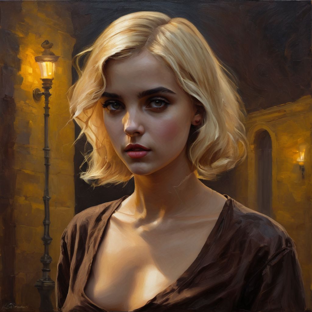 <lora:SDXL_MassiveCowsLoRA_v2E2:1> , (((classical oil painting))),  (((side view of cute short modern blonde Polish girl standing confidently in brothel))), (cute expression), ((dark brown eyes)), ((gelasin)), ((pointed boobs)), (smoky air), ((neon)), Intricate textures, (high detailed skin:1.7),