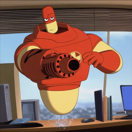 osmosisdrix, masterpiece,best quality,amazing quality, robot, aiming, detailed, looking at viewer,