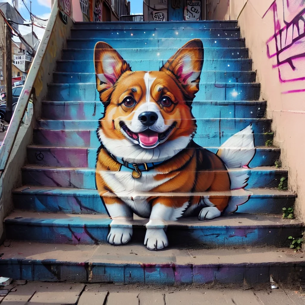 masterpiece, best quality, stair-art, corgi, stairs,<lora:stair-art2:1.25>