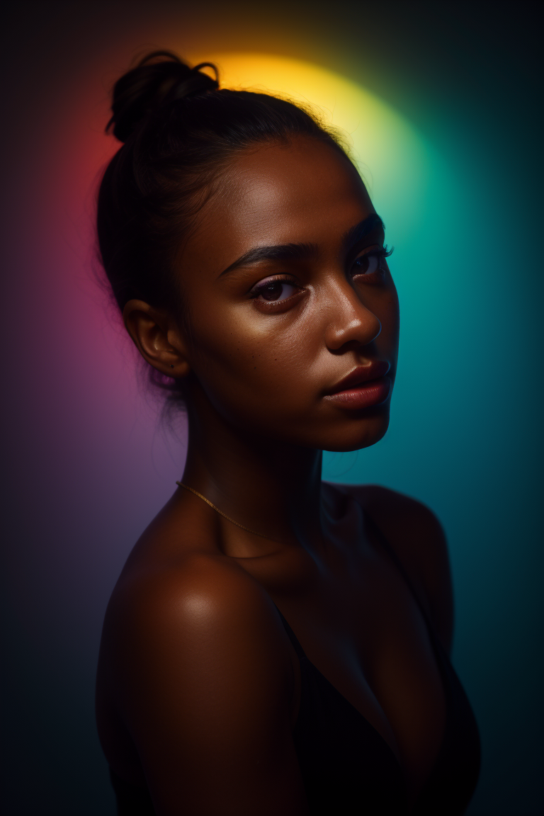 masterpiece, best quality, cute european girl, ultra highres, Professional, Vivid Colors, physically-based rendering, sharp focus, extreme detail description, 1girl, colorful, spotlight, dark theme, upper body, beautiful detailed skin, colorful background, LoRA Model: darklighting_lora_f16.ckpt, LoRA Weight: 0.6