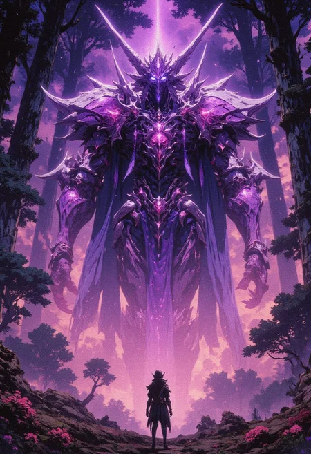 In a realm where twilight never fades, and the skies are painted with shifting hues of deep amethyst and electric violet, a lone traveler finds themselves in the heart of an ancient, forgotten forest. Bioluminescent flowers glow softly beneath towering trees with silver bark, casting an otherworldly radiance on the mossy ground. Suddenly, the wind stills. From the mist rises a creature of legend — a colossal, ethereal being cloaked in shimmering scales that ripple with every shade of purple imaginable, like a living constellation. Its eyes glow with wisdom older than the stars, and its presence silences even the wild magic of the forest. The air hums with power. The traveler stands frozen in awe, realizing they are face to face with a creature spoken of only in sacred songs and madmen's whispers. The moment feels like a dream woven from pure wonder.
Vibe: High fantasy, HOLY levels of awe, overwhelming beauty, mystical atmosphere, vivid purple tones everywhere.