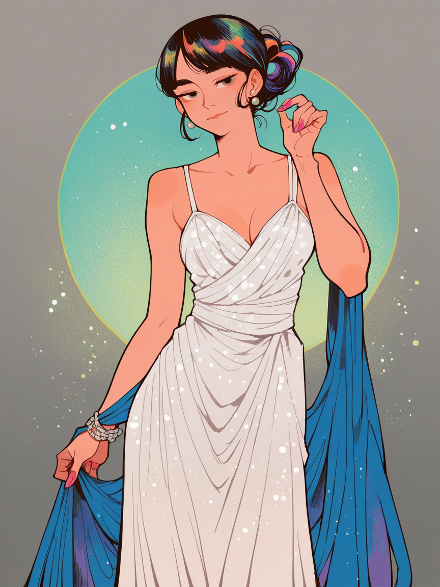 score_9, score_8_up, score_7_up, score_6_up, score_5_up,   <lora:tomidoronXLP:1> tomidoron, colourful, solo, 1girl, evening gown,
