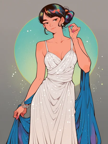 score_9, score_8_up, score_7_up, score_6_up, score_5_up,   <lora:tomidoronXLP:1> tomidoron, colourful, solo, 1girl, evening gown,