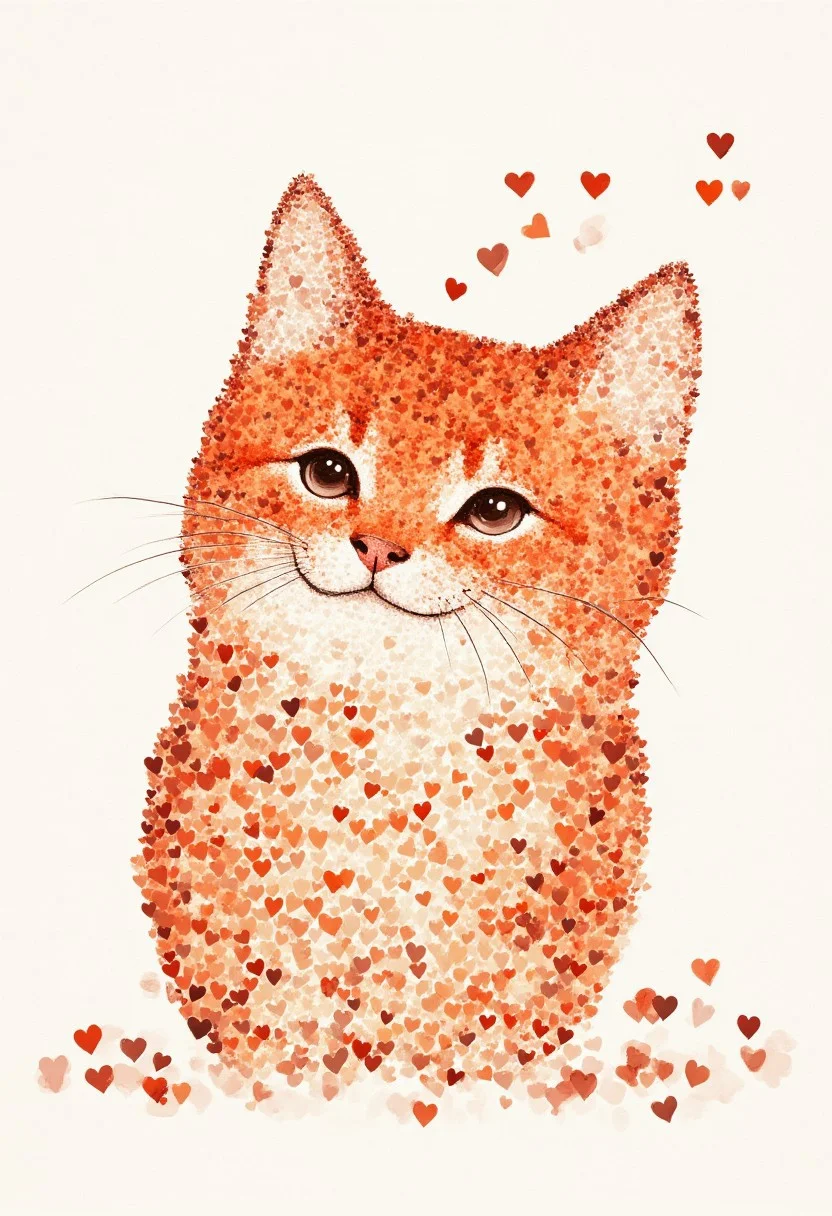 A cat with a love letter in its mouth.small hearts style