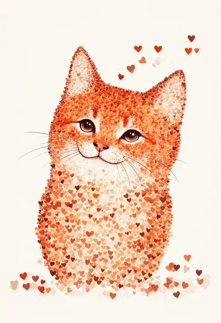 A cat with a love letter in its mouth.small hearts style