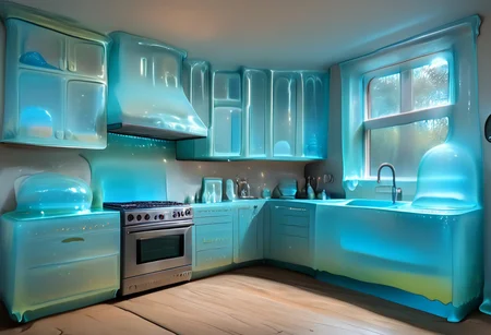 hud_mdrn_kitc, No humans, kitchen, scenery, indoors, modern kitchen made out of slime, appliances made out of slime, cabinets made out of slime, neutral colors, earthy tones,
natural light, no bright spots, (((wood colored slime))), (((slime colored with earth tones))), (((not blue slime))),
((translucent slime)), ((transparent slime)), made of water, (bioluminescent slime), sl1m3, slime, slime-morph, ais-blmn, saturated colors, no creatures, no humans, no monsters, no pokemon, scenery only, scenery, ral-lava, watce, je11y, gummymorph,
